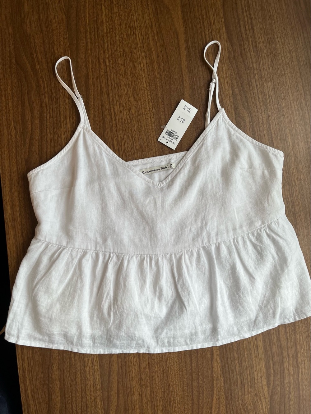 NWT Abercrombie & Fitch White Linen-Viscose Peplum Cami Size M